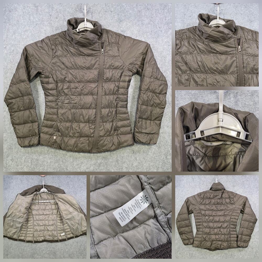 Athleta Goose Down Puffer Jacket Womens Small? Brown‎ Asymmetrical Downalicious